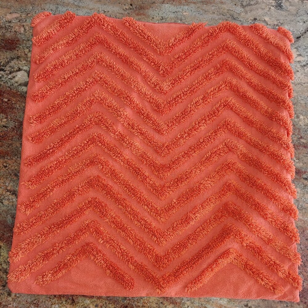 DKNY Cotton Chenille Zig Zag Geometric Orange Throw Pillow Cover 20"